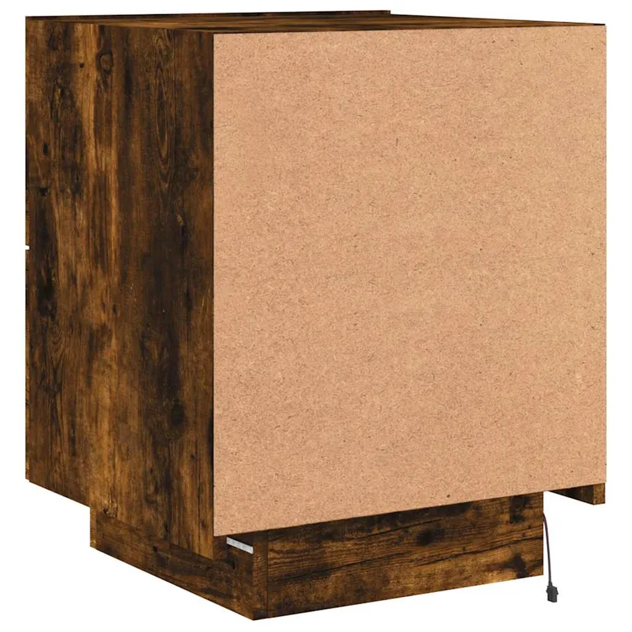 Armoire de chevet et lumières LED chêne fumé bois d'ingénierie - 9