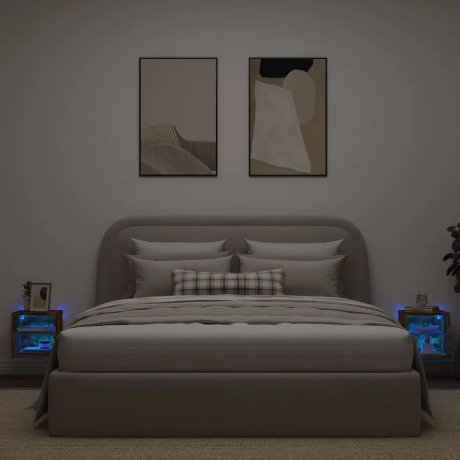 Meubles TV muraux et lumières LED 2pcs chêne fumé 30x28,5x30 cm - 3