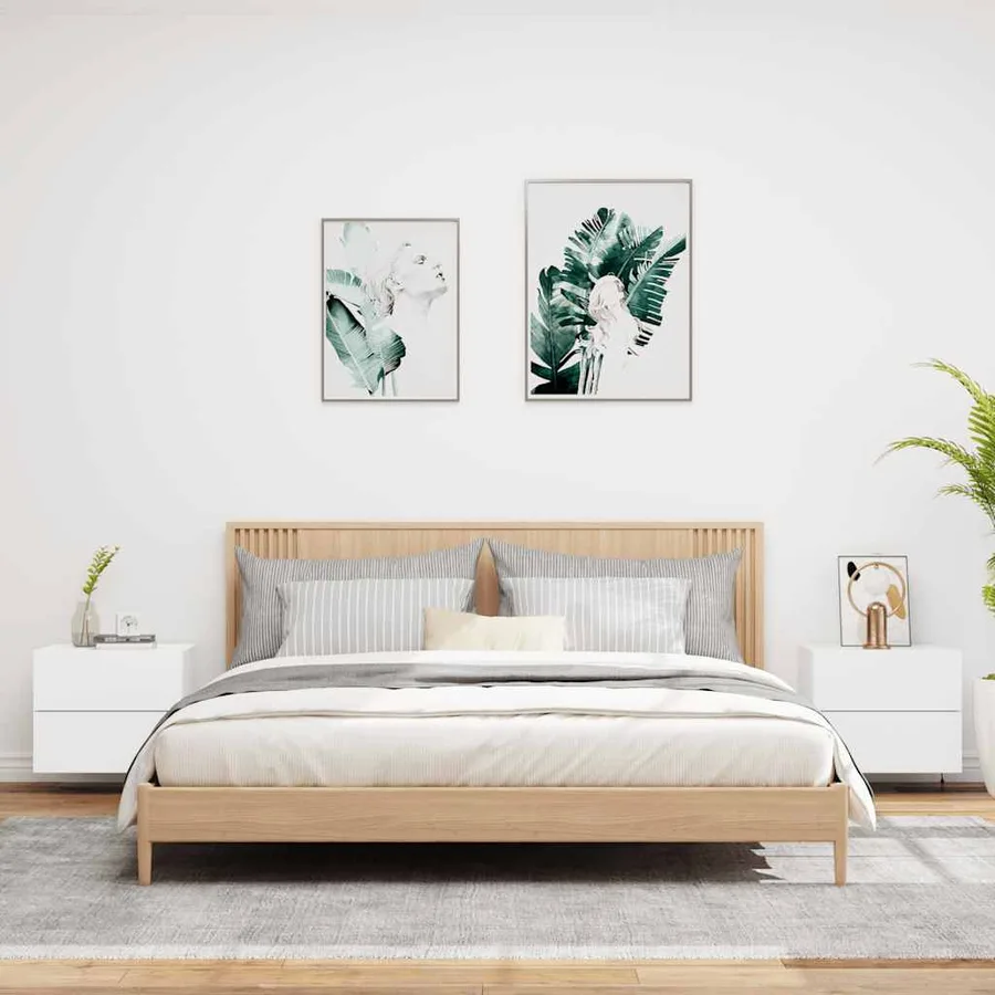Tables de chevet murales avec lumières LED 2 pcs blanc - 3