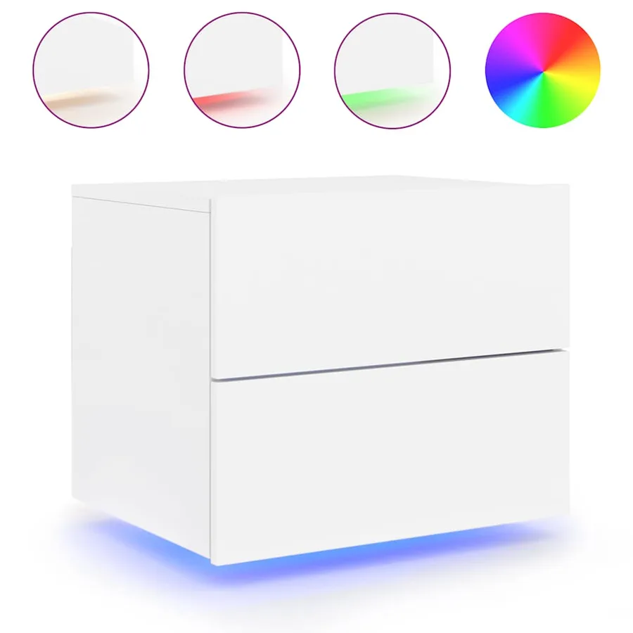 Tables de chevet murales avec lumières LED 2 pcs blanc - 5