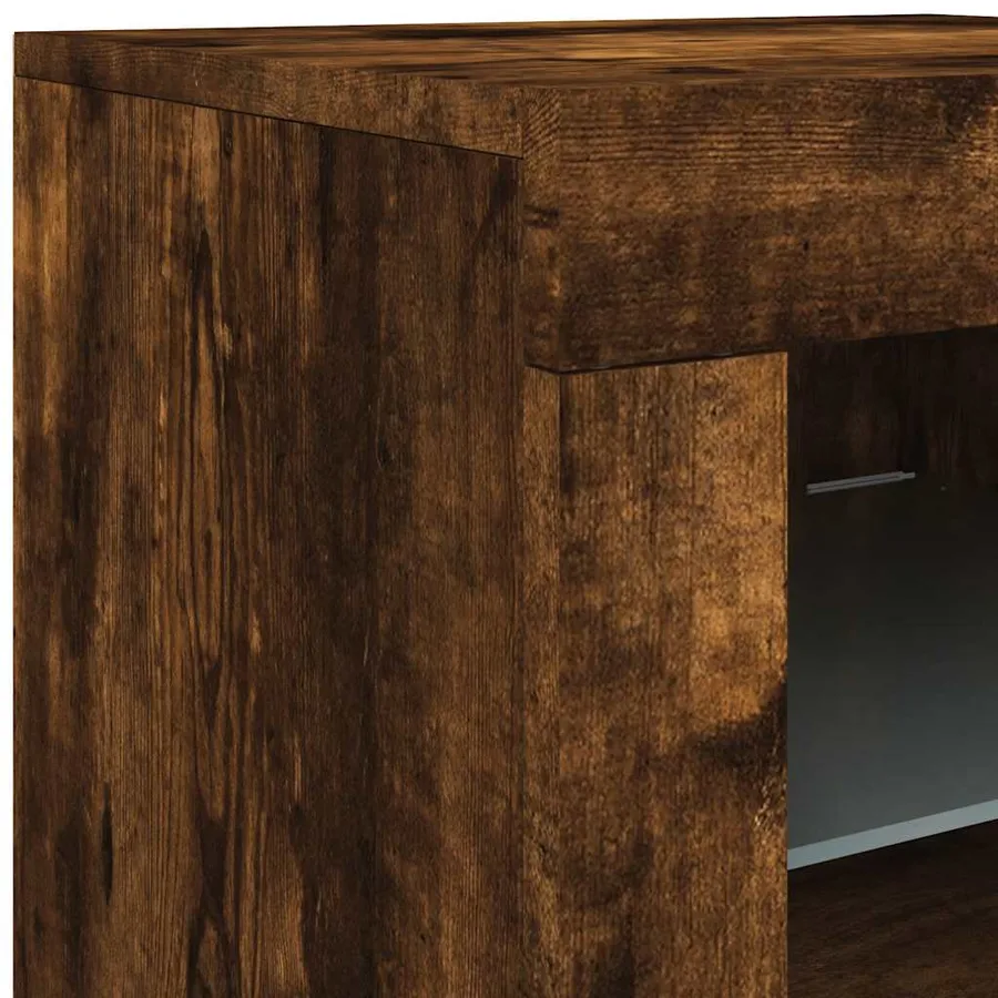 Armoire latérale avec lumières LED chêne fumé bois d'ingénierie - 11