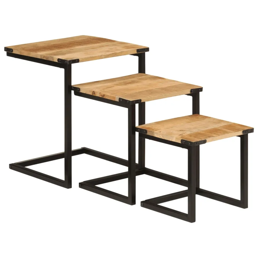 Tables basses gigognes 3 pcs bois massif de manguier et fer - 10