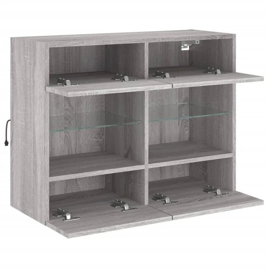 Meuble TV mural avec lumières LED sonoma gris 78,5x30x60,5 cm - 7