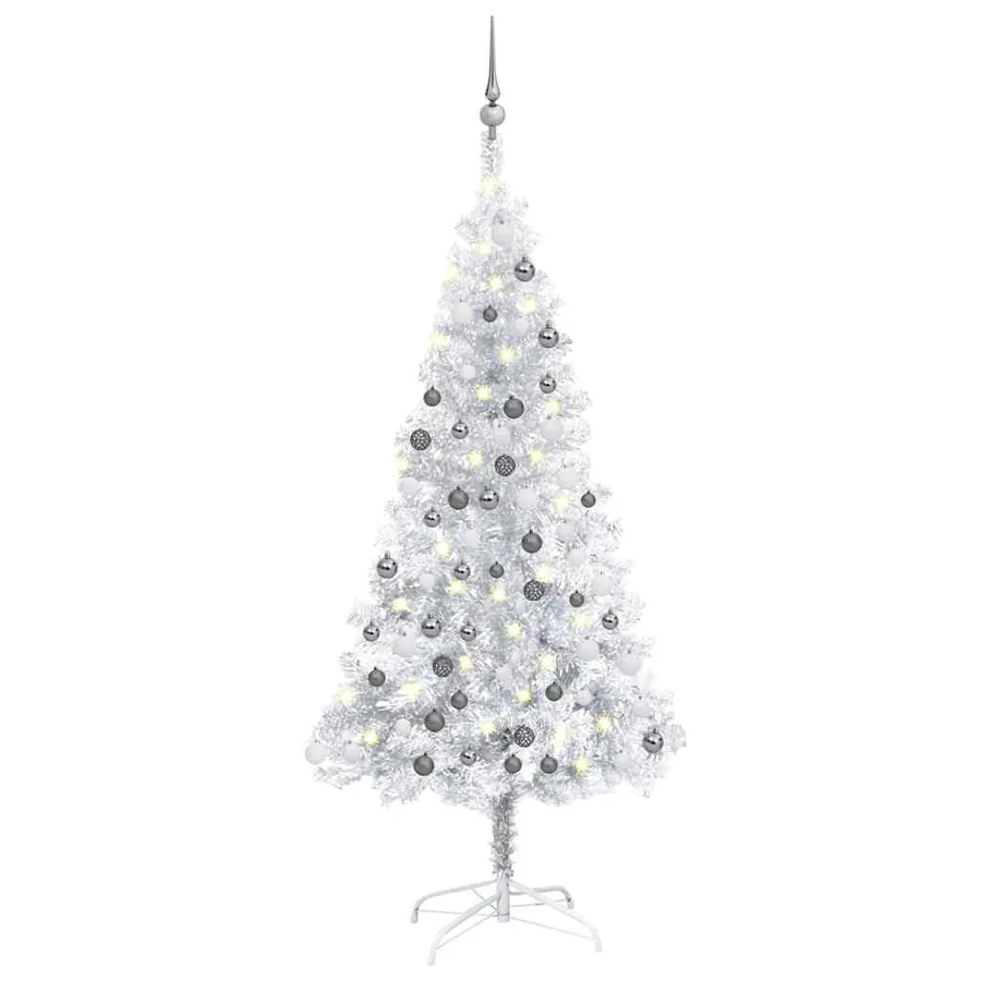 Arbre de Noël artificiel pré-éclairé/boules argenté 150 cm PET