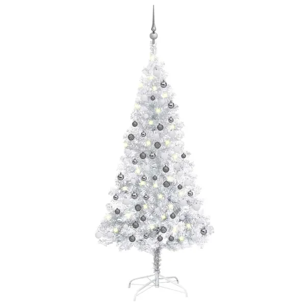 Arbre de Noël artificiel pré-éclairé/boules argenté 150 cm PET