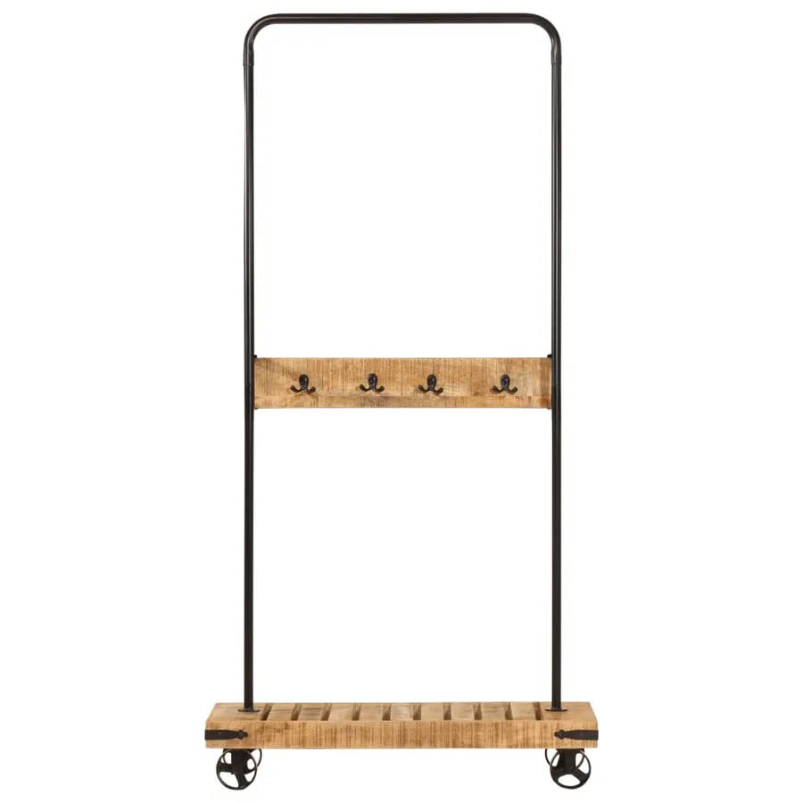 Porte-vêtements et roues 90x35x190 cm bois de manguier et fer - 2