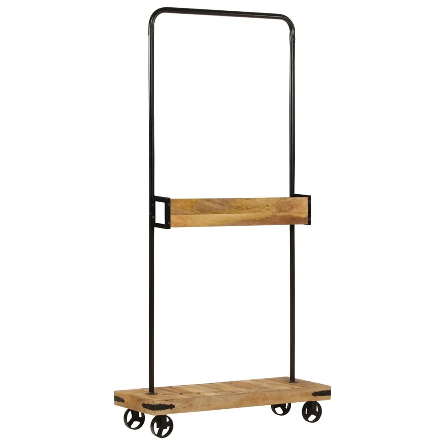 Porte-vêtements et roues 90x35x190 cm bois de manguier et fer - 4