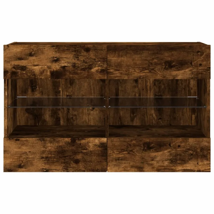 Meuble TV mural avec lumières LED chêne fumé 98,5x30x60,5 cm - 7