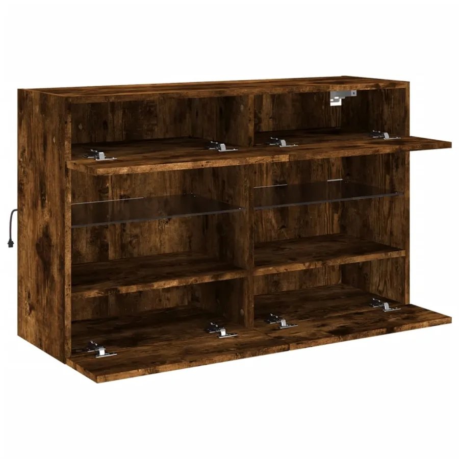 Meuble TV mural avec lumières LED chêne fumé 98,5x30x60,5 cm - 8