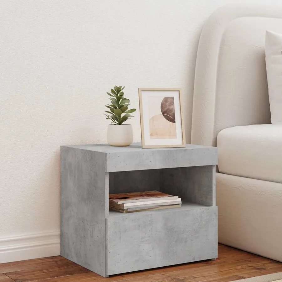 Table de chevet avec lumières LED gris béton 50x40x45 cm - 3