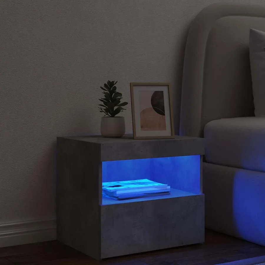 Table de chevet avec lumières LED gris béton 50x40x45 cm - 4