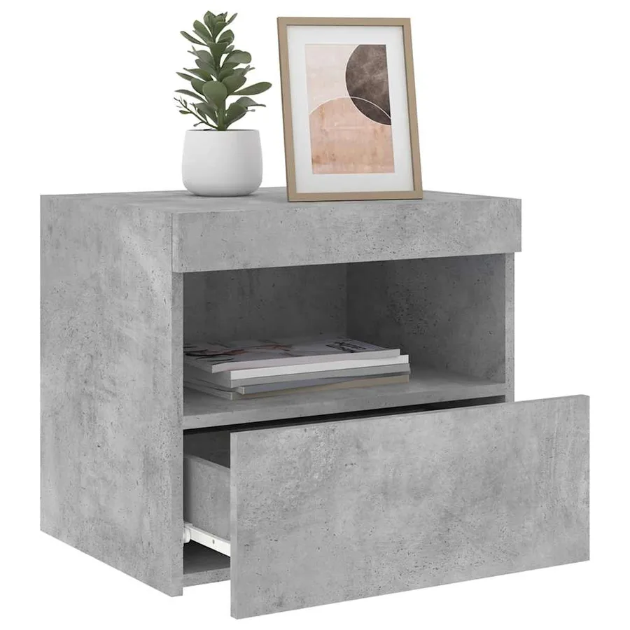 Table de chevet avec lumières LED gris béton 50x40x45 cm - 5
