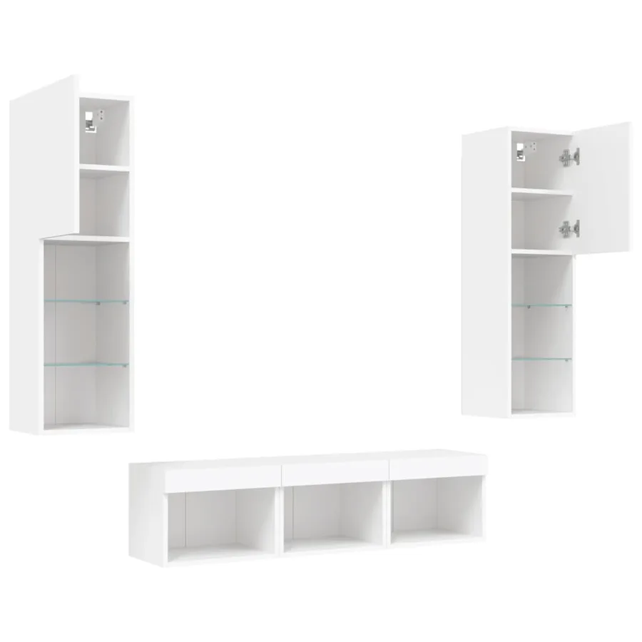 Unités murales TV avec LED 5 pcs blanc bois d'ingénierie - 6