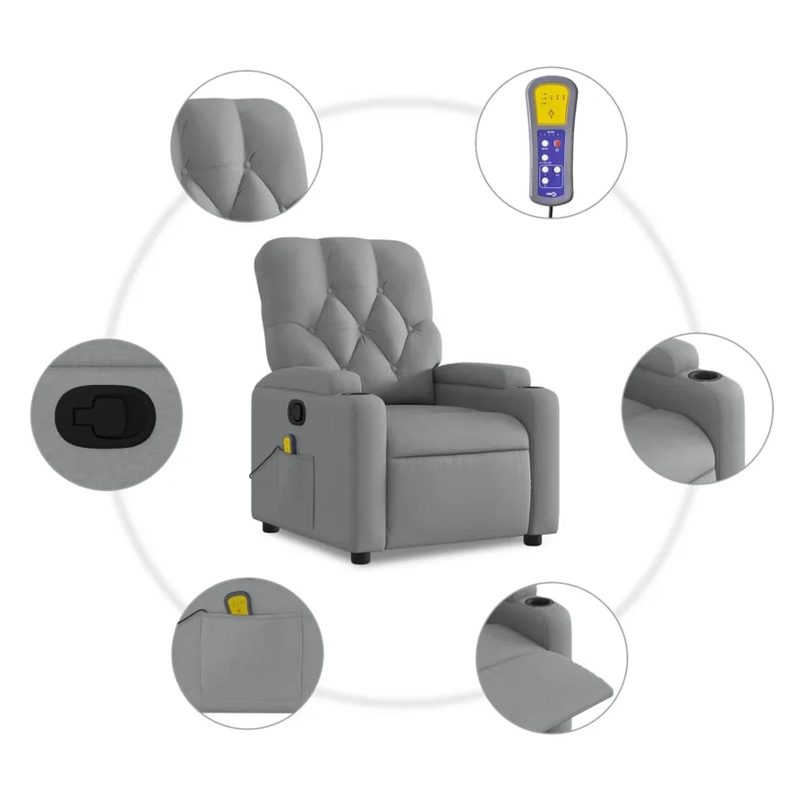 Fauteuil inclinable de massage gris clair tissu - 6