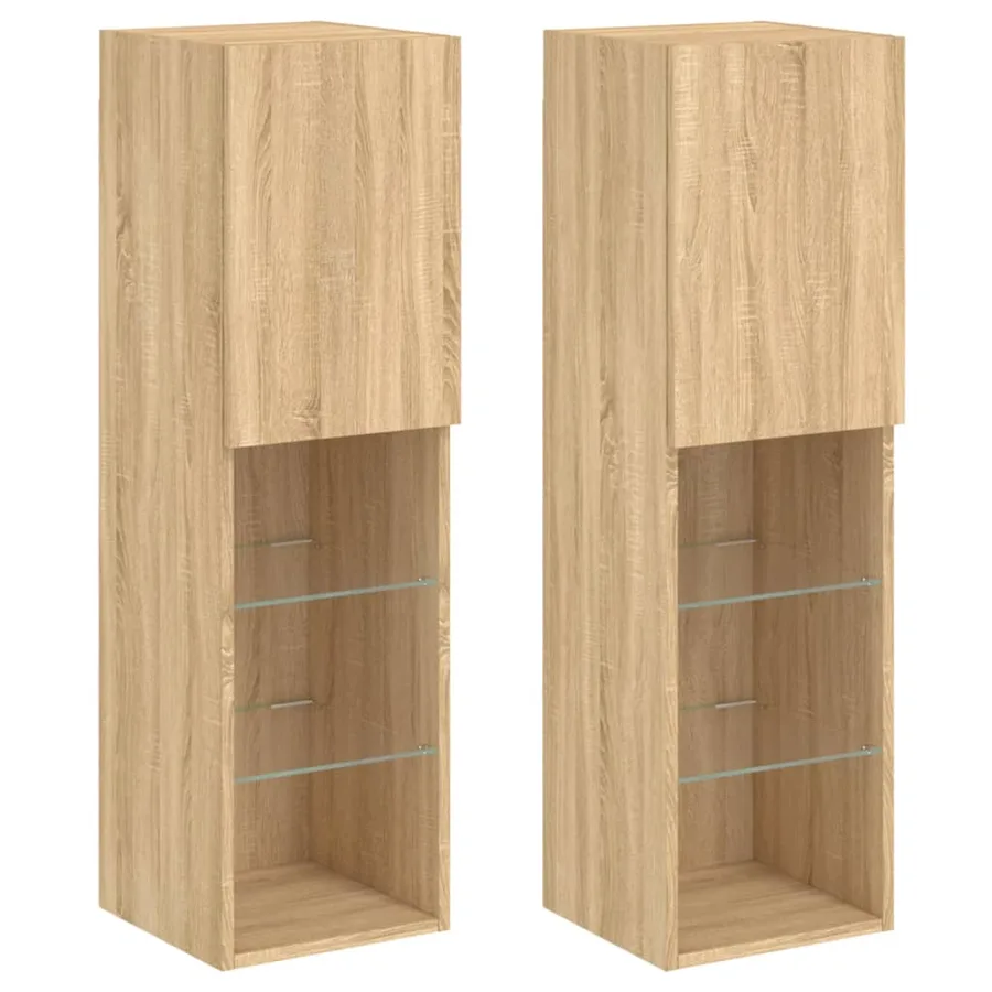 Meubles TV avec lumières LED 2 pcs chêne sonoma 30,5x30x102 cm - 2