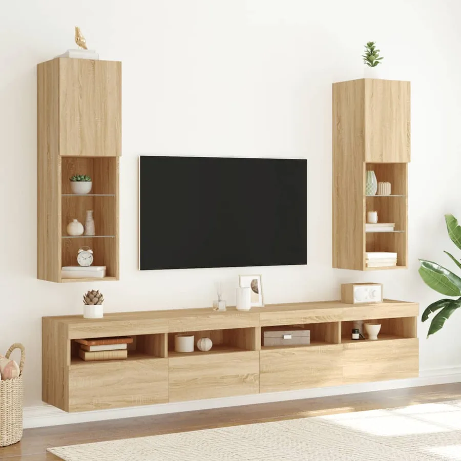 Meubles TV avec lumières LED 2 pcs chêne sonoma 30,5x30x102 cm - 3