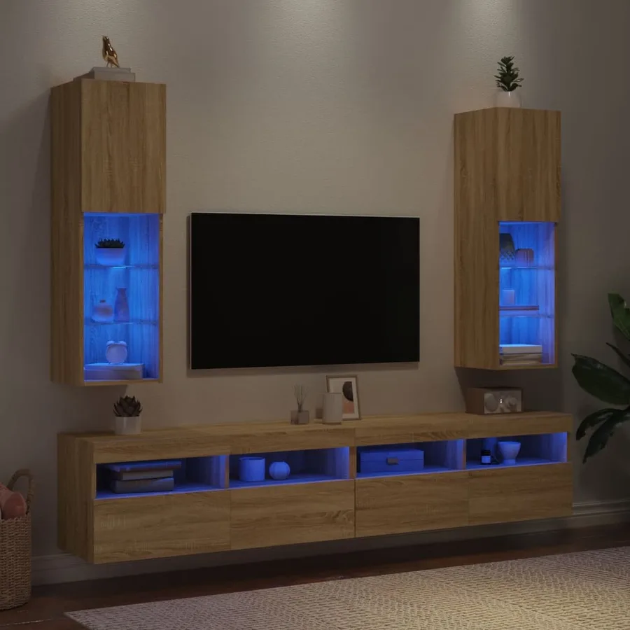 Meubles TV avec lumières LED 2 pcs chêne sonoma 30,5x30x102 cm - 4