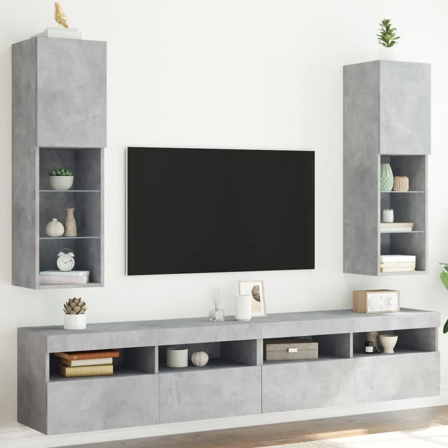 Meubles TV avec lumières LED 2 pcs gris béton 30,5x30x102 cm - 3