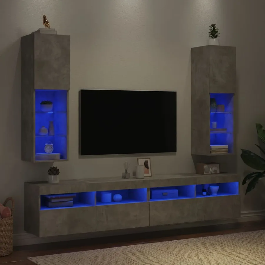 Meubles TV avec lumières LED 2 pcs gris béton 30,5x30x102 cm - 4