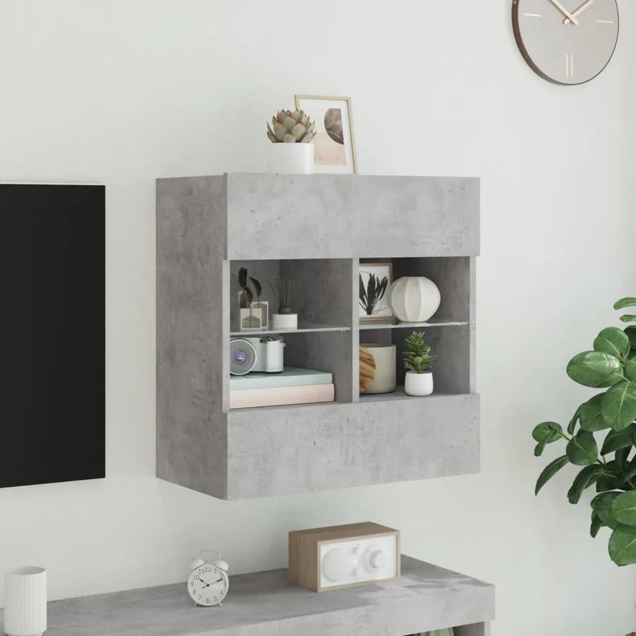 Meuble TV mural avec lumières LED gris béton 58,5x30x60,5 cm - 4