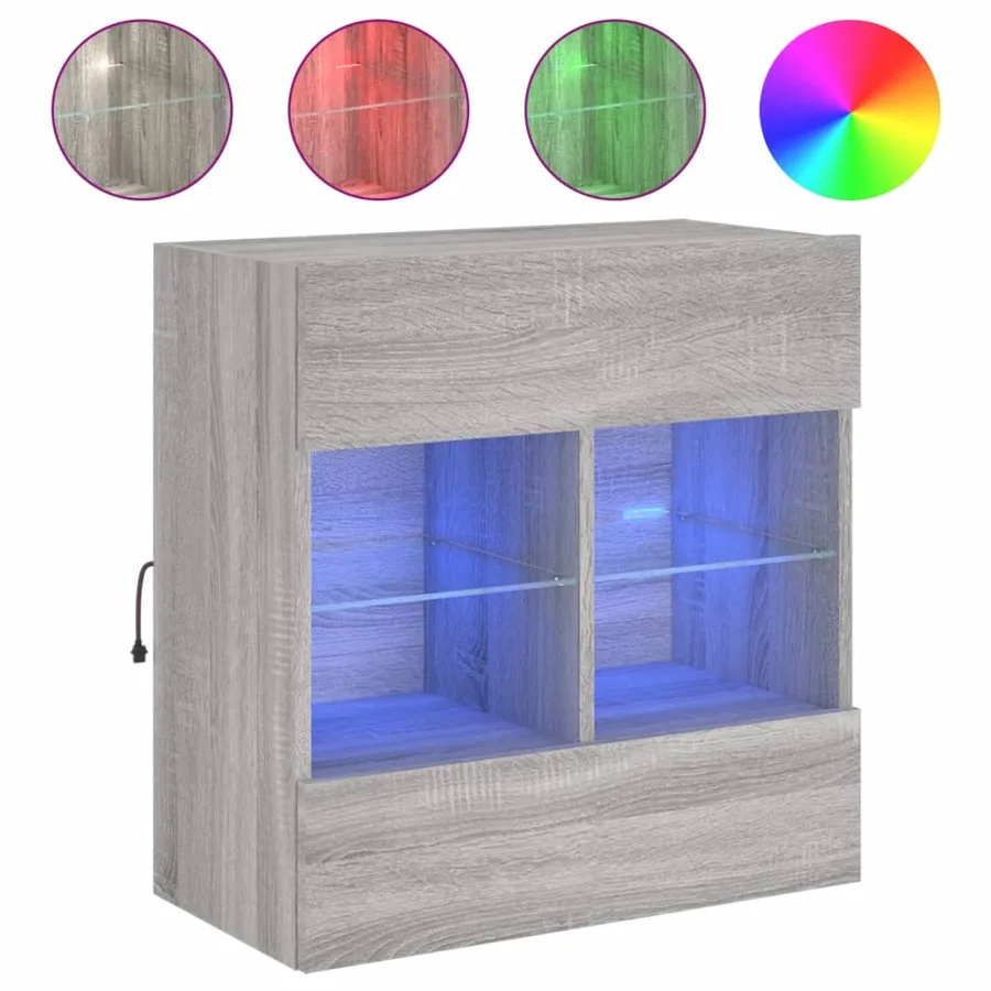 Meuble TV mural avec lumières LED sonoma gris 58,5x30x60,5 cm - 2