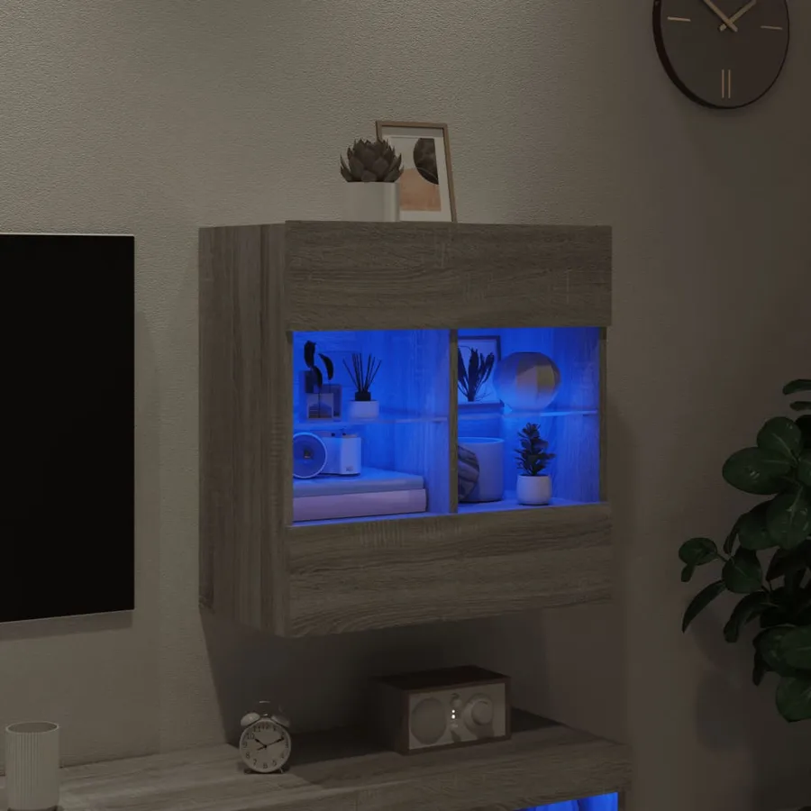 Meuble TV mural avec lumières LED sonoma gris 58,5x30x60,5 cm - 3