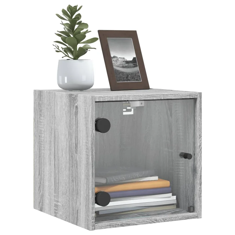 Table de chevet avec porte en verre sonoma gris 35x37x35 cm - 4