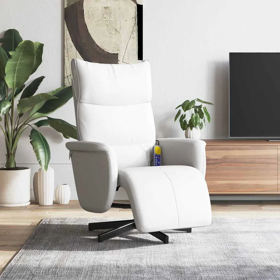 Fauteuil inclinable de massage repose-pieds blanc similicuir