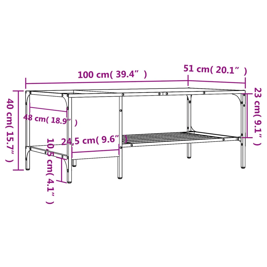 Table basse avec support noir 100x51x40 cm bois d'ingénierie - 9