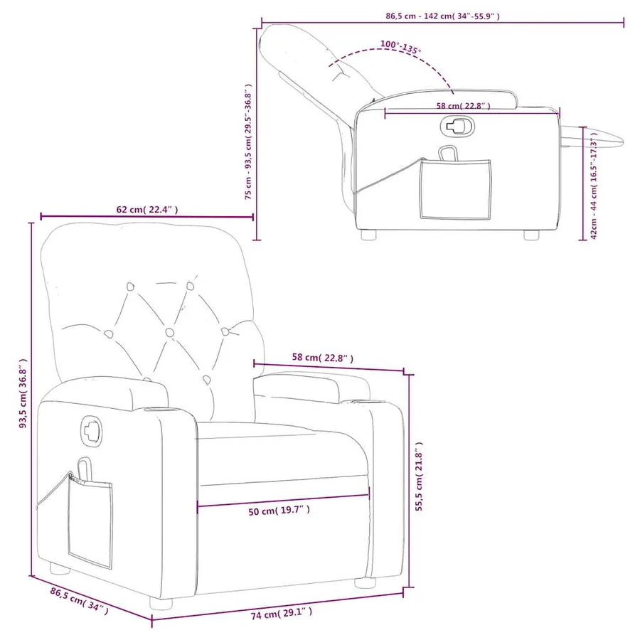 Fauteuil de massage inclinable Crème Tissu - 13