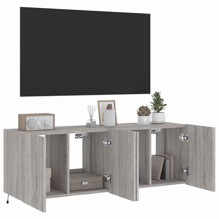 Meubles TV muraux et lumières LED 2pcs sonoma gris 60x35x41 cm - 7