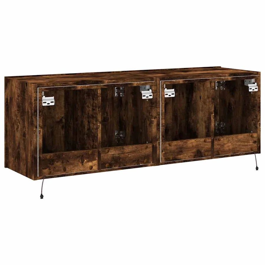 Meubles TV muraux et lumières LED 2pcs chêne fumé 60x35x41 cm - 10