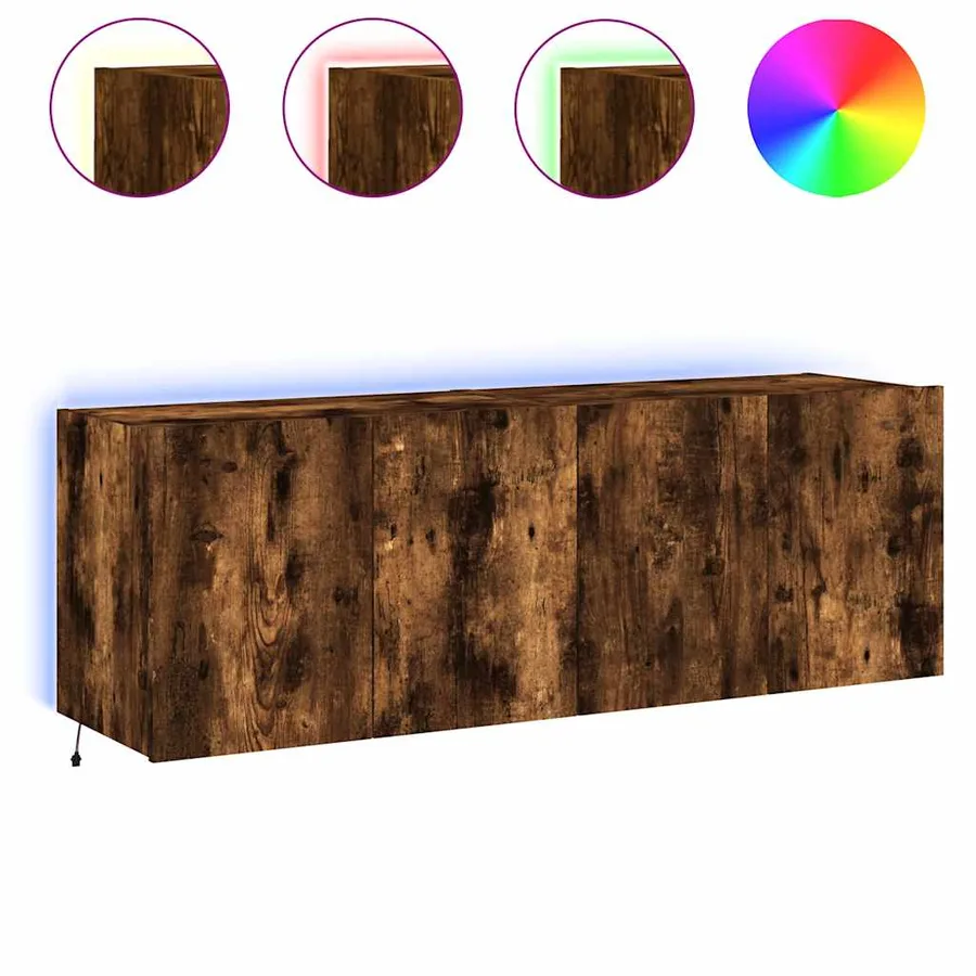 Meubles TV muraux et lumières LED 2pcs chêne fumé 60x35x41 cm - 2