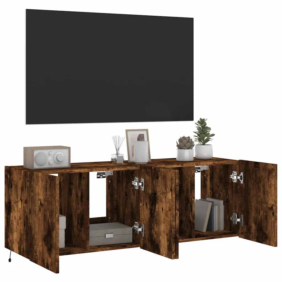 Meubles TV muraux et lumières LED 2pcs chêne fumé 60x35x41 cm - 6