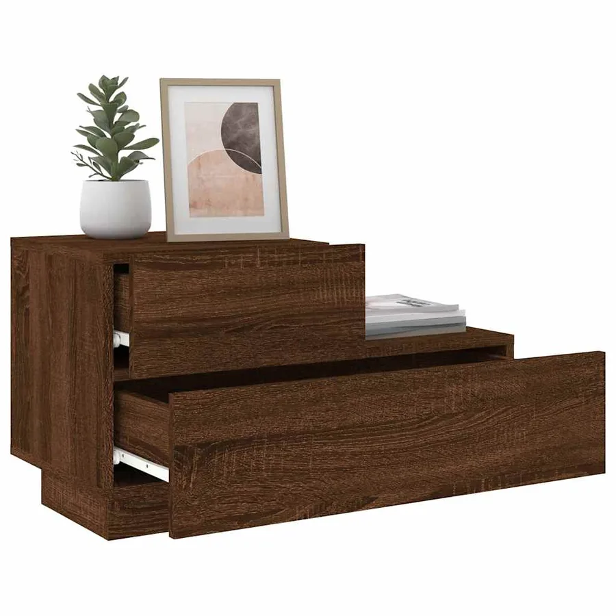 Table de chevet avec lumières LED chêne marron 70x36x40,5 cm - 4