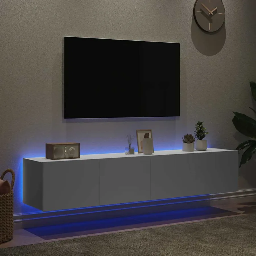 Meubles TV muraux avec lumières LED 2 pcs blanc 80x35x31 cm - 3