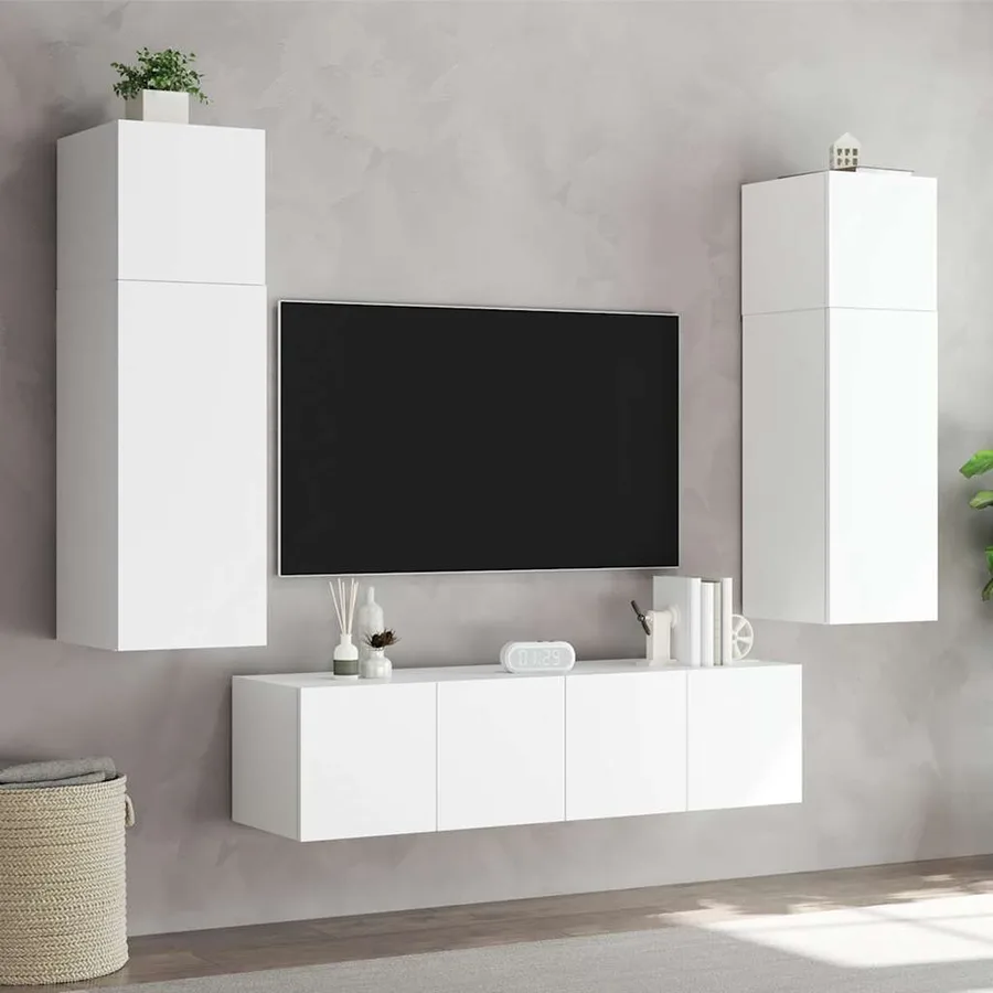 Meubles TV muraux avec lumières LED 2 pcs blanc 80x35x31 cm - 4
