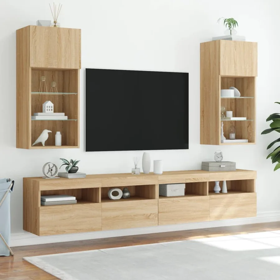 Meubles TV avec lumières LED 2 pcs chêne sonoma 40,5x30x90 cm - 3
