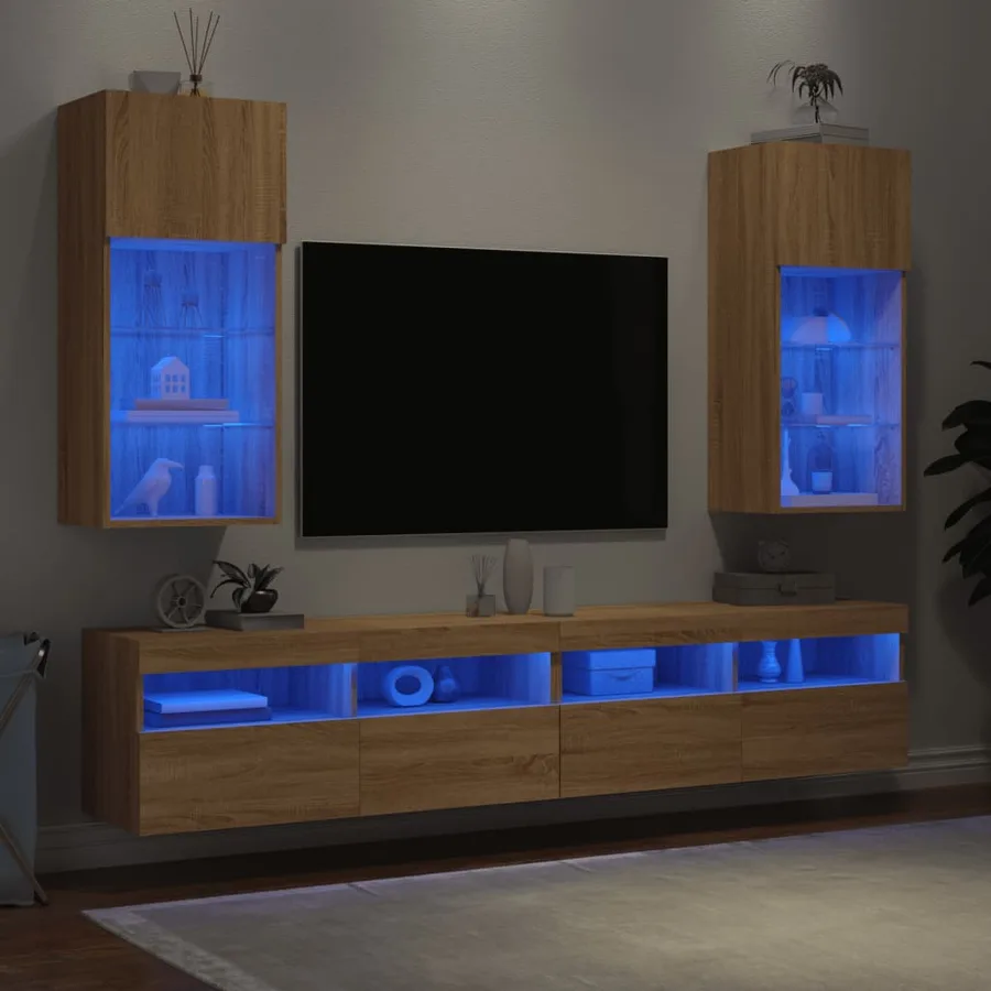 Meubles TV avec lumières LED 2 pcs chêne sonoma 40,5x30x90 cm - 4