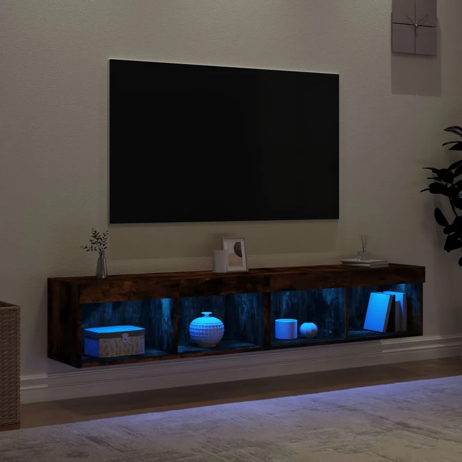 Meubles TV avec lumières LED 2 pcs chêne fumé 80x30x30 cm - 4