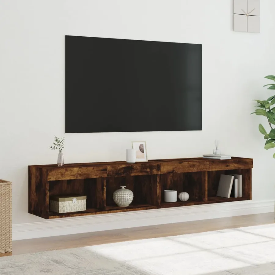 Meubles TV avec lumières LED 2 pcs chêne fumé 80x30x30 cm - 5