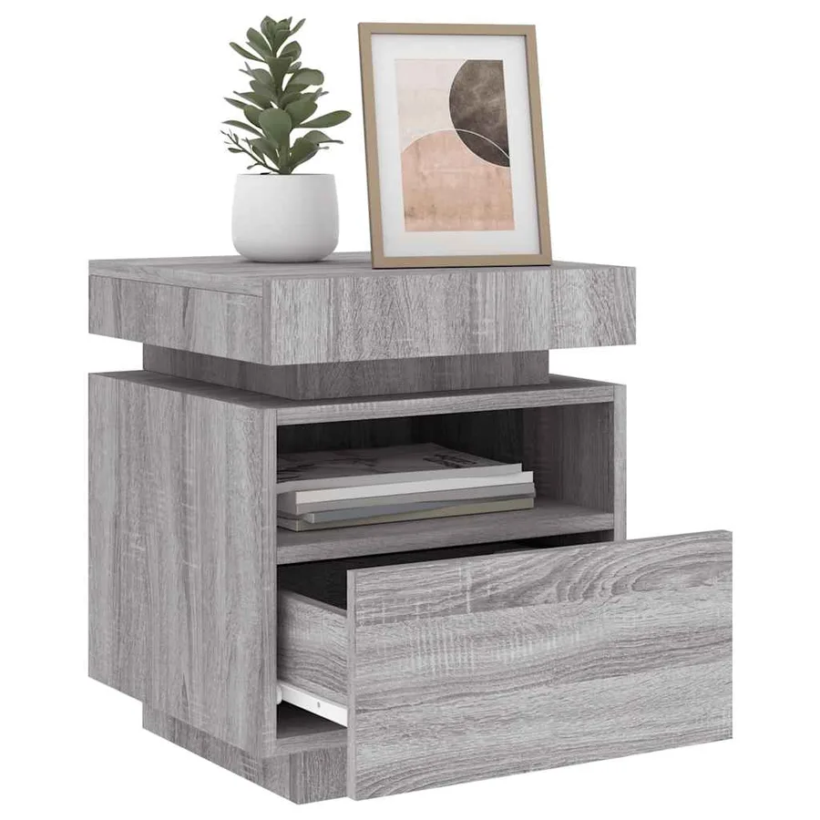 Armoires de chevet avec lumières LED 2 pcs sonoma gris - 14