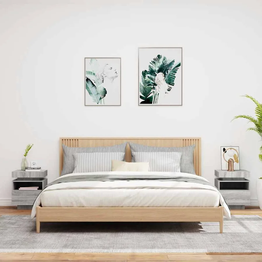 Armoires de chevet avec lumières LED 2 pcs sonoma gris - 3