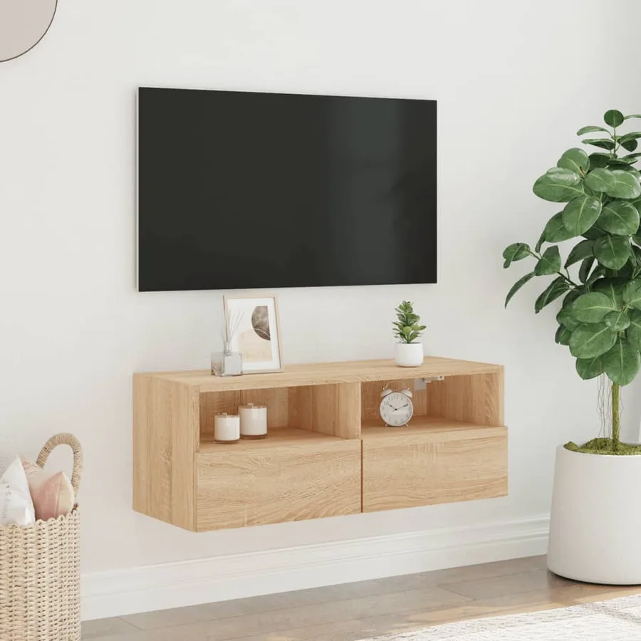 Meuble TV mural chêne sonoma 80x30x30 cm bois d'ingénierie - 3