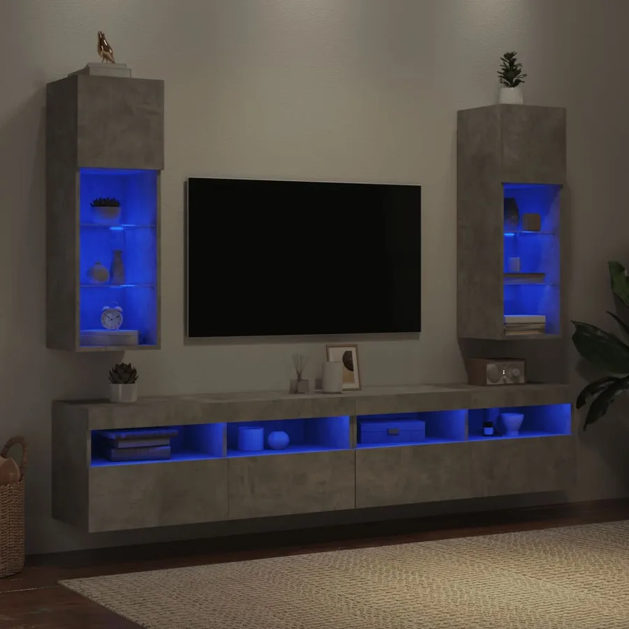 Meubles TV avec lumières LED 2 pcs gris béton 30,5x30x90 cm - 4