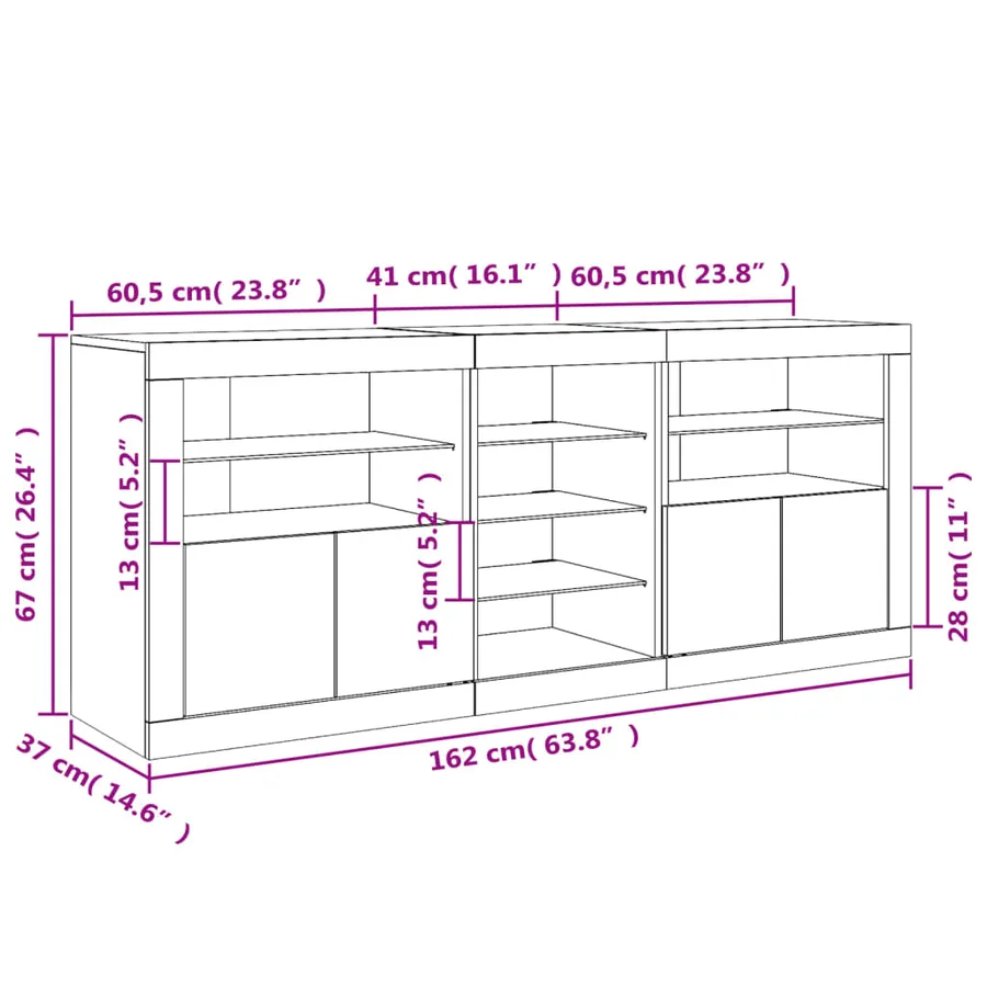 Buffet avec lumières LED gris béton 162x37x67 cm - 18