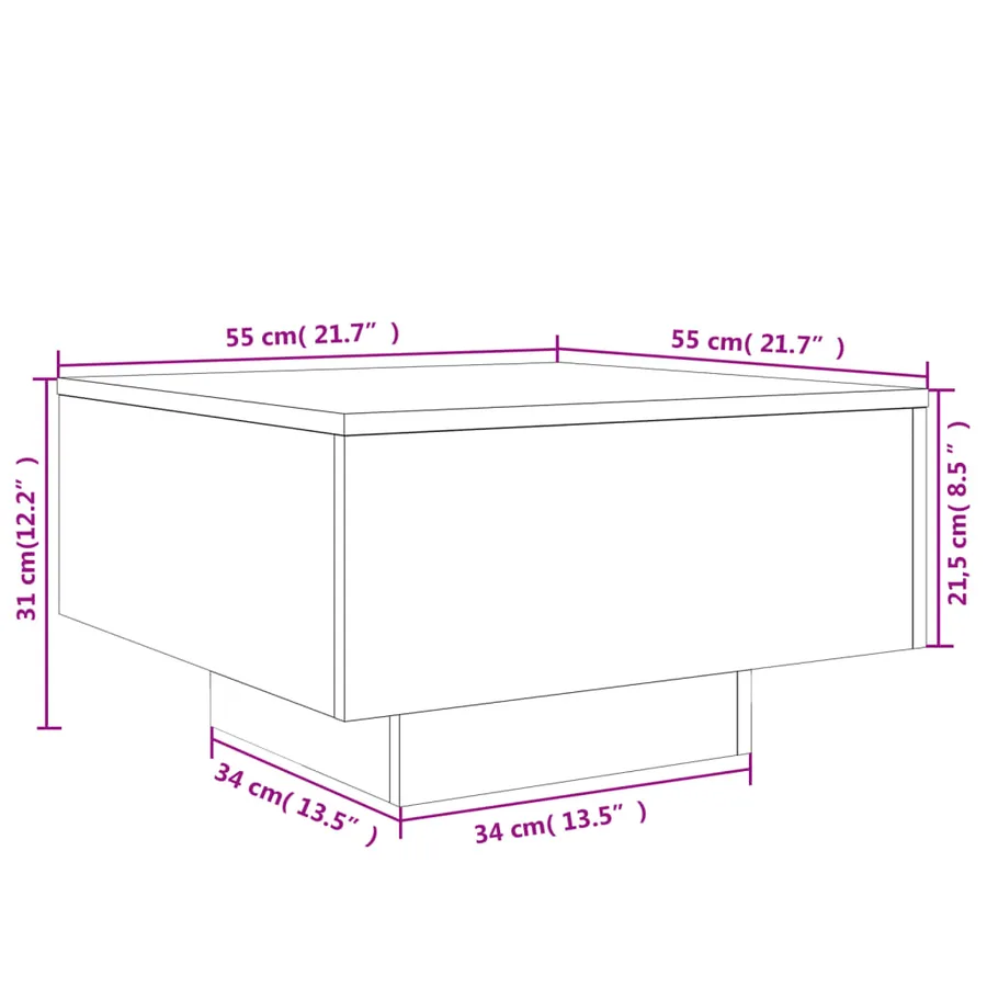 Table basse avec lumières LED noir 55x55x31 cm - 16