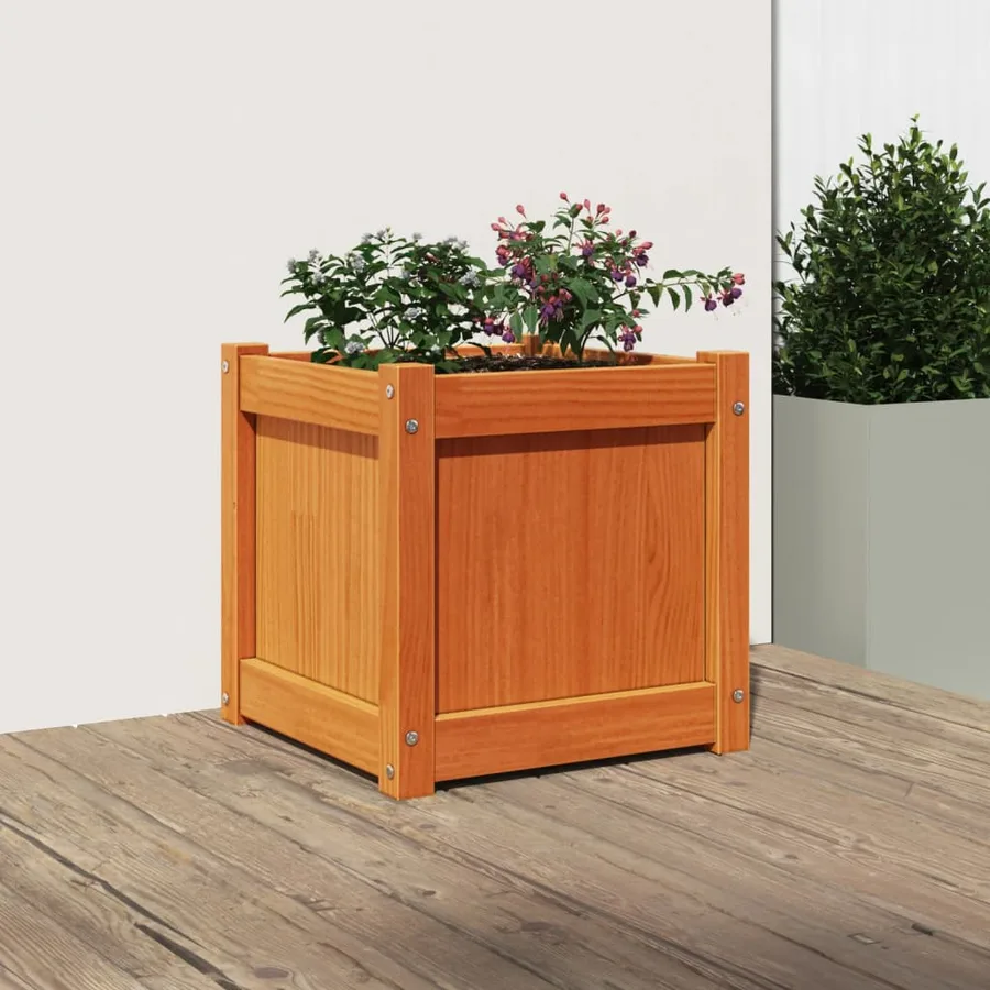 Jardinière cire marron 40x40x40 cm bois de pin massif - 3