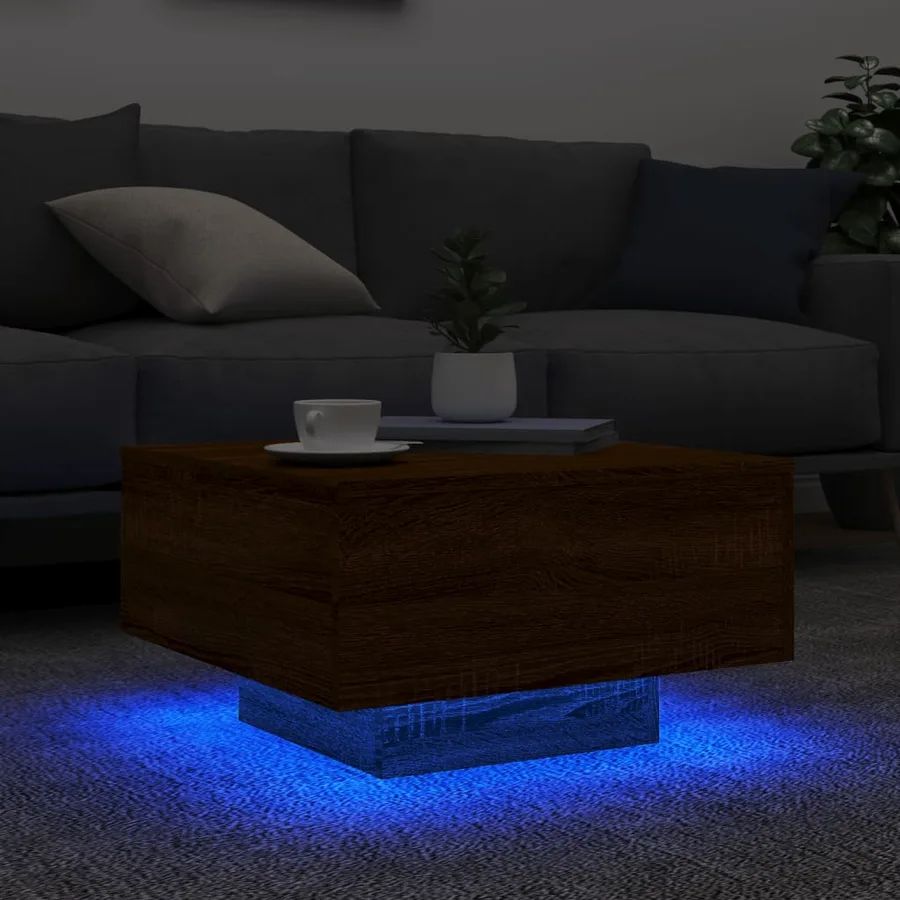 Table basse avec lumières LED chêne marron 55x55x31 cm - 4