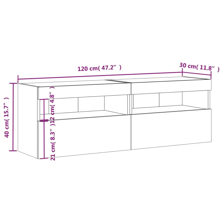 Meubles TV muraux et lumières LED 2pcs gris béton 60x30x40 cm - 18